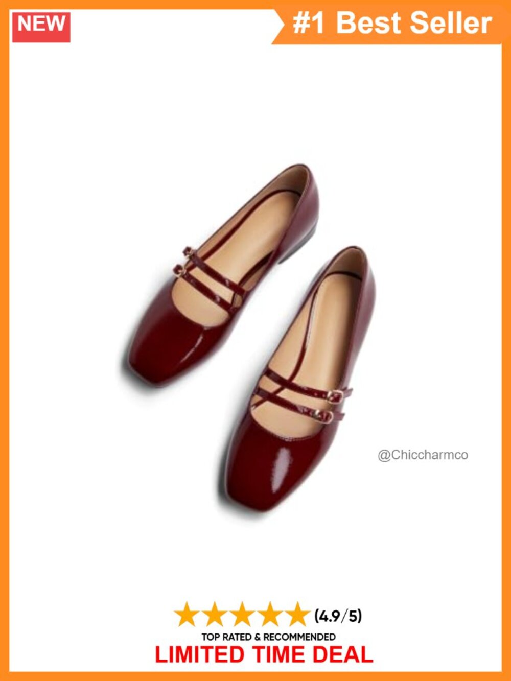 Mary Jane Flats Square Toe Double Strap Slip On Faux Leather Women's Dress Shoes